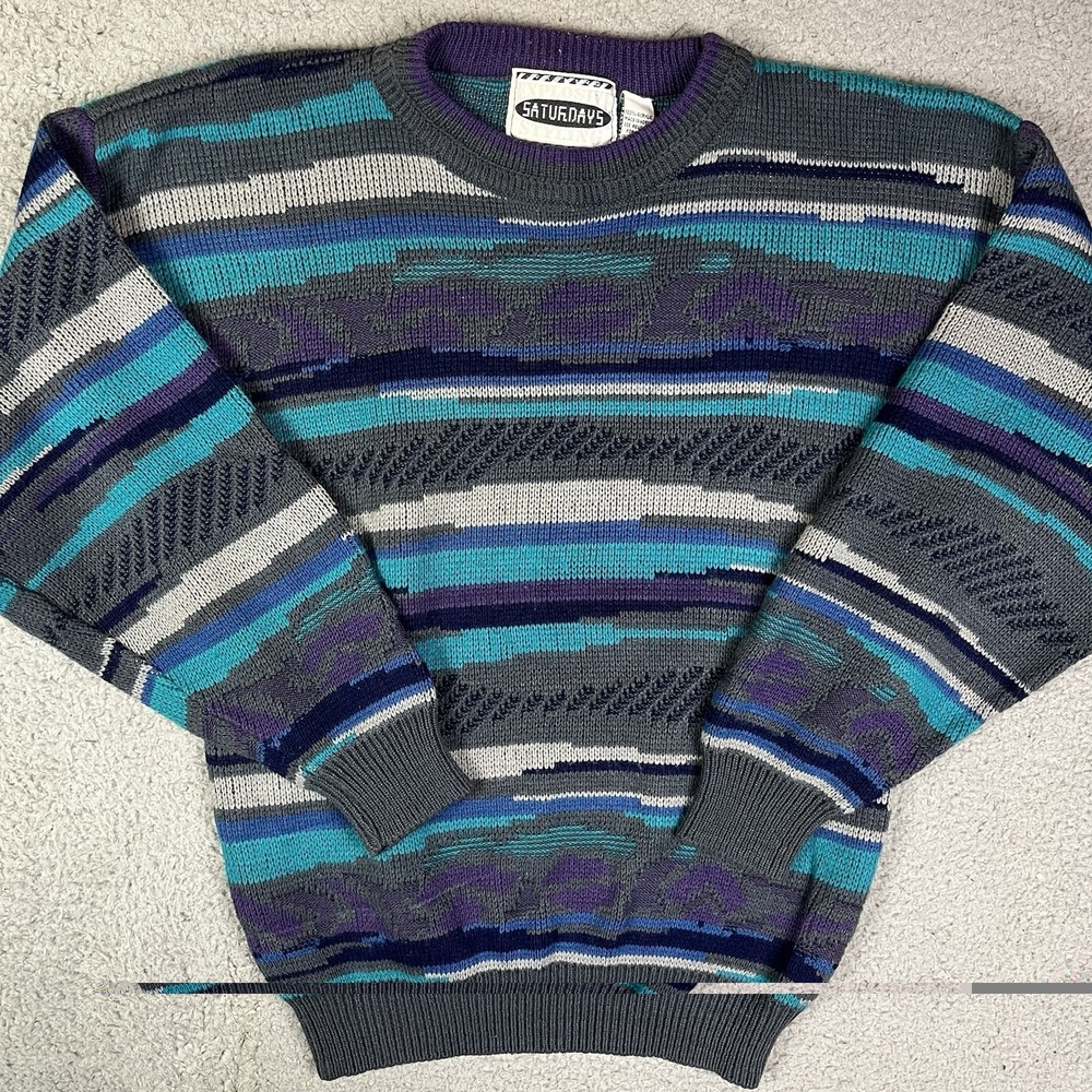 Vintage 90s Explosive Styling Saturdays Knit Sweater Vibrant‎ Sweatshirt Medium